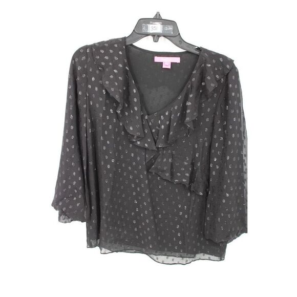 Lilly Pulitzer Olenna Silk Top, Onyx, Fully lined XS Black - Picture 3 of 10